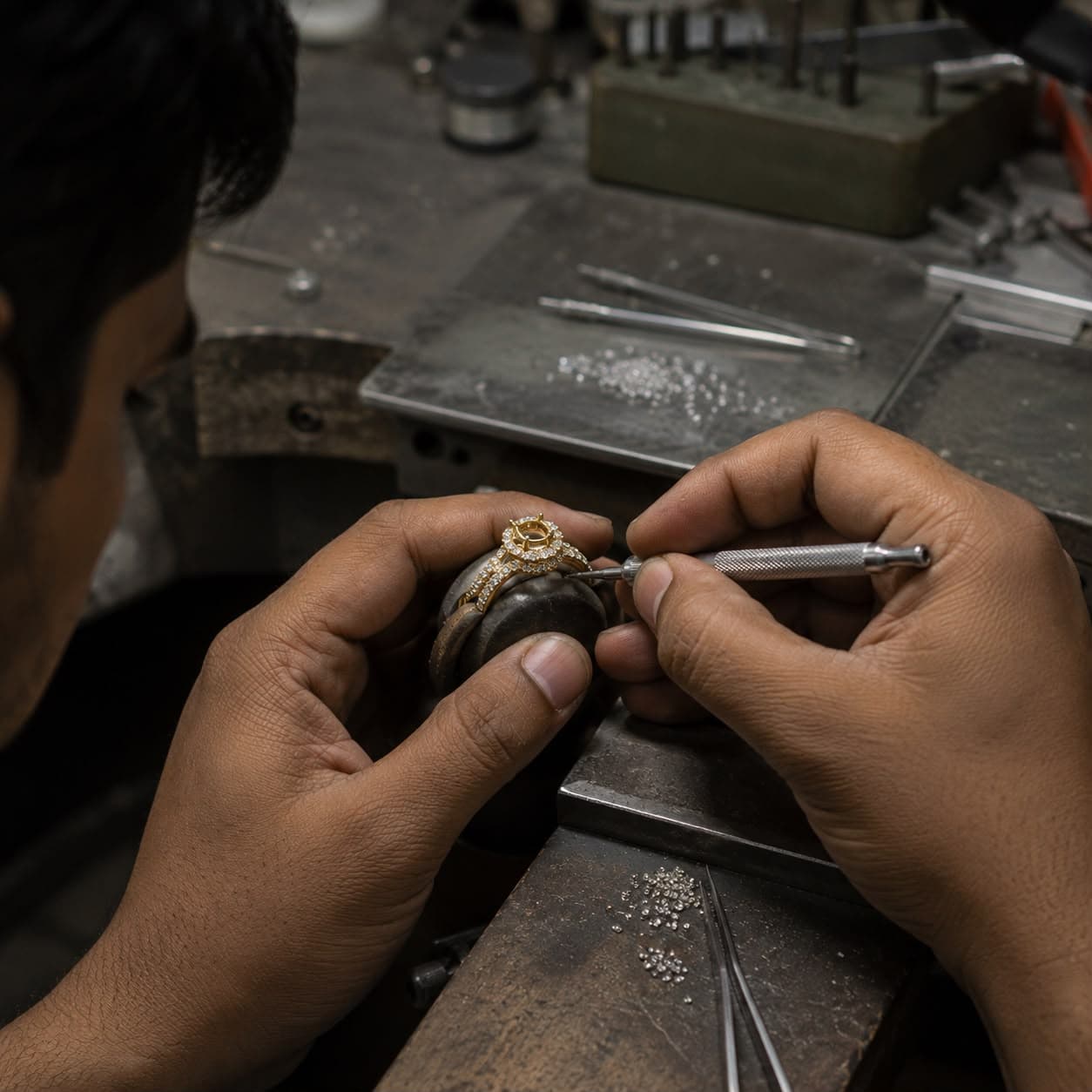 Stone Setting at the karigar's bench